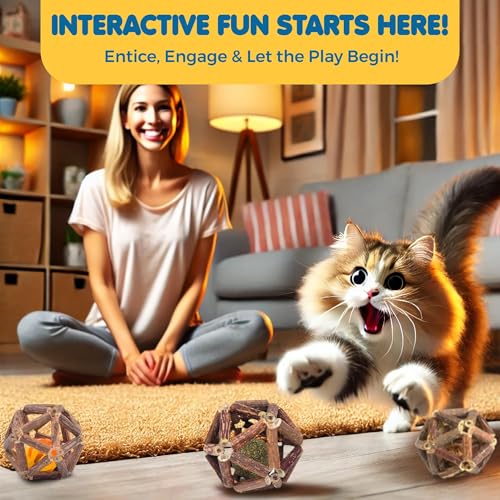 SunGrow Silverine Balls for Cats, Engaging and Interactive Pet Enrichment, Gall Fruit, Catnip, Bell Ball, Cool Pal Feline Toy, Christmas Stocking Stuffers, Brown, 2.5” (Diameter), 3 Pieces per Set