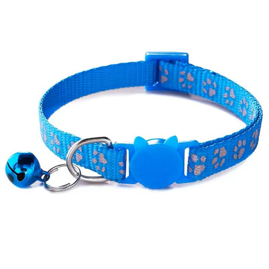 Cat Collar Breakaway Safety with Bell, Cute Reflective Paw Print Pattern (Sky Blue) - color: Sky Blue