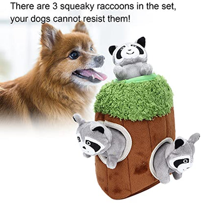 Raccoon in Tree Hide and Seek Dog Toy, Hide a Raccoon Plush Dog Toy Puzzle with Squeaker for Small and Medium Size Dogs