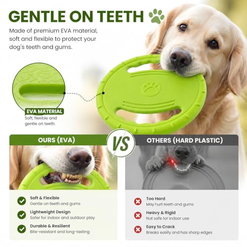 Dog Flying Disc, Durable Soft EVA Flying Ring for Aggressive Chewers, Interactive Fetch & Training Toy, Floats in Water, Safe on Teeth & Gums, Beach Pool Play(Green) - color: Green