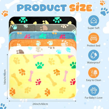 Tegeme 6 Pcs Waterproof Dog Blanket 24 x 16 Inch Paw Print Pet Blanket for Dogs Cats Puppy Washable Soft Fluffy Fleece Rug Flannel Throw Warm Sleep Mat for Kitten Doggy - size: 24 x 16 Inch