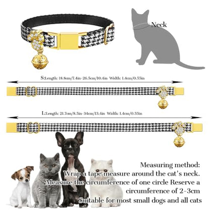 Personalized Breakaway Cat Collars - Magnetic Buckle, Bell - Safety Quick Release, Customized for Girls & Boys Cats- (Houndstooth-Black) - color: Houndstooth-Black