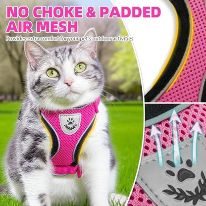 PUPTECK Cat Harness and Leash Set Escape Proof Reflective Cat Walking Harness Adjustable Soft Breathable Mesh Vest for Small Pets, Deep Pink, S - color: Deep Pink, size: S (NECK 9.5"-11", CHEST 13"-16")
