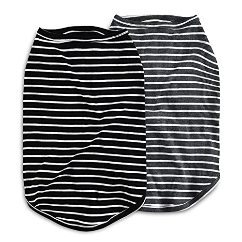 Dog Shirt Vest Lightweight Stretchy Dog T-Shirt Soft Cool Shirts Sleeveless Stripe Vests Breathable Clothes for Puppy Kitty Cats Small Medium Large Dogs 2 Pack Black + Grey [XL/Extra Large] - color: Black + Grey, size: XL-(15~24lb) | Chest(~20.8")