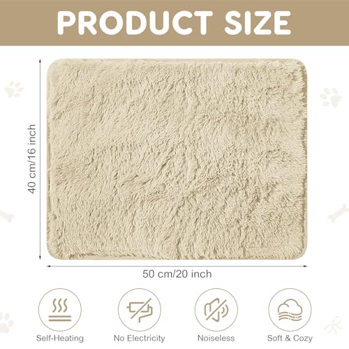 Drydiet 4 Pack Self Warming Cat Pad Self Heating Cat Mat Thick Faux Fur Plush Pet Bed Thermal Washable Dog Mat Anti Slip Bottom for Outdoor Indoor Pets(Camel,16" X 20")