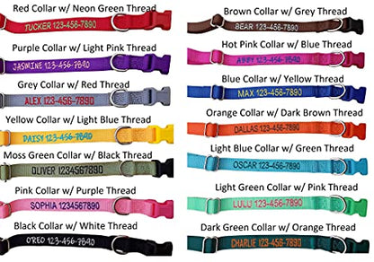 Personalized Custom Customized Embroidered Dog Name & Phone Number Adjustable Nylon Collar for Large Medium Small Breed, Girl Boy Dogs, Pet Puppy Black Red Pink Purple Orange Blue Green
