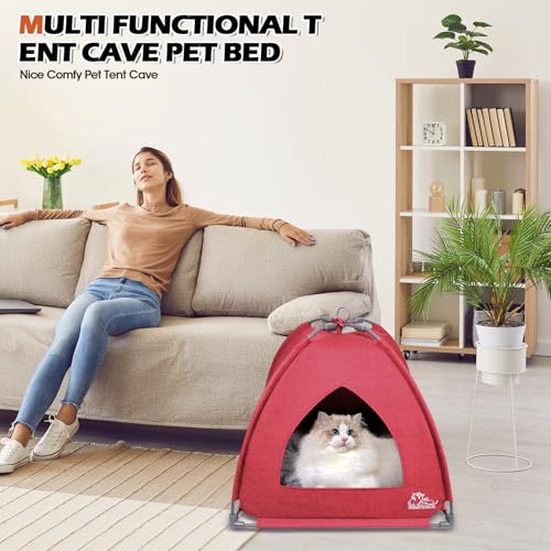 Winsterch Cat Bed Cave for Indoor Cats, Small Pet Tent Cave for Cats, Kittens, and Small Dogs, Warming Cat House with Removable Washable Cushion (18.5'‘ x 18.5’' x 15.8'',Red) - color: W-Red