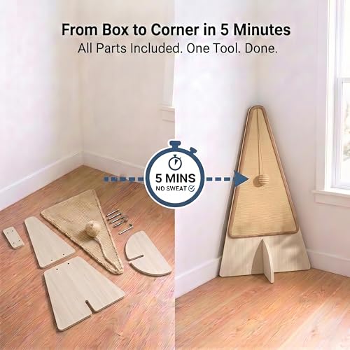 Corner Cat Scratcher–26in Tall Cat Scratching Post, Space Saving Leaning Cat Tree Protects Furniture, Multi-Level Solid Wood with Natural Sisal, Wall Corner Cat Scratch Post for Indoor Cats