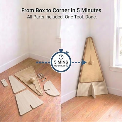 Corner Cat Scratcher–26in Tall Cat Scratching Post, Space Saving Leaning Cat Tree Protects Furniture, Multi-Level Solid Wood with Natural Sisal, Wall Corner Cat Scratch Post for Indoor Cats