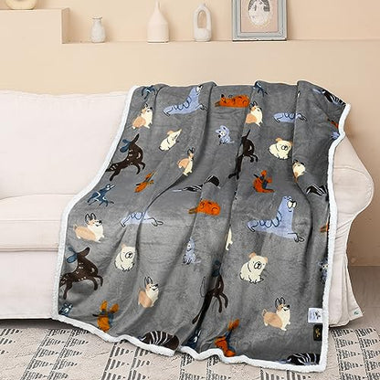 Catalonia Dog Print Sherpa Fleece Throw Blanket, Soft Mink Plush Couch Blanket, Fuzzy Fluffy Comfy Warm Throws, Comfort Caring Gift, 50x60 inches, Grey - color: Dog Grey, size: 50"x60"