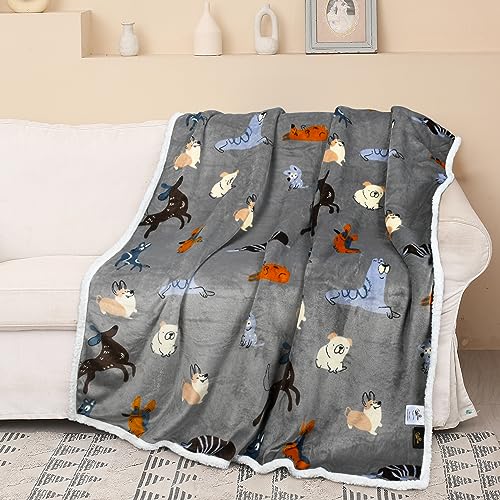 Catalonia Dog Print Sherpa Fleece Throw Blanket, Soft Mink Plush Couch Blanket, Fuzzy Fluffy Comfy Warm Throws, Comfort Caring Gift, 50x60 inches, Grey - color: Dog Grey, size: 50"x60"