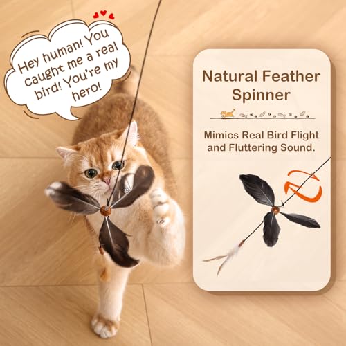 Retractable Cat Wand Toy with Spinning Natural Feather – Interactive Cat Teaser Wand for Indoor Cats, Adjustable Lightweight Cat Toy Wand with Safe Top Clasp - String Version - color: String Version