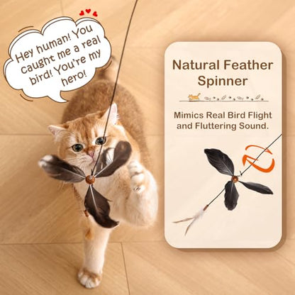 Retractable Cat Wand Toy with Spinning Natural Feather – Interactive Cat Teaser Wand for Indoor Cats, Adjustable Lightweight Cat Toy Wand with Safe Top Clasp - String Version - color: String Version