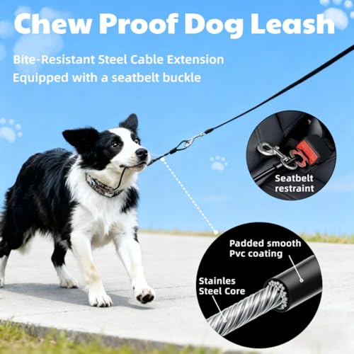 26ft Retractable Dog Leash for Large Dogs with Poop Bag Holder and LED Light,Heavy Duty Retractable Dog Leash with Chew Proof Extender,One-Hand Lock System,Impact-Resistant,Up to 110 lbs (Blue) - color: Blue