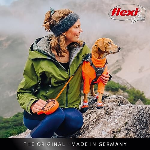 FLEXI Xtreme Tape Retractable Dog Leash for Large Dogs Upto 121 lbs. – 26 ft., Orange/Black | Tangle Free Pet Walking Leash with One-Handed Brake, Pause, Lock | German Quality Product