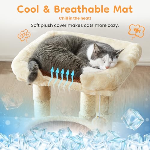 Multi-Level Cat Tower with Scratching Posts, Cat Tree with Double Cat Bed & Hanging Toys, Cute Climbing Tower with Sisal Scratcher for Kittens & Adult Cats, Cream White - color: Cream White