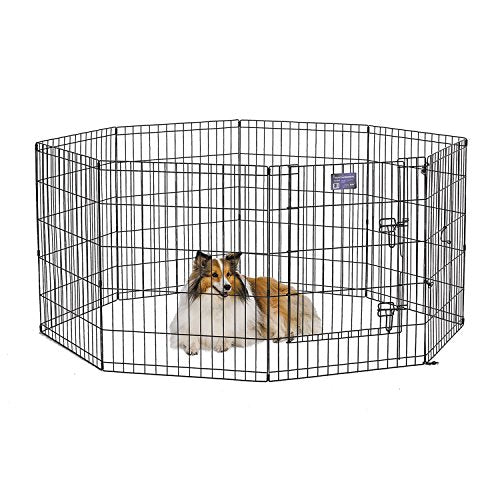 MidWest Homes for Pets 30-Inch Exercise Pen, for Indoor and Outdoor Use, 16 Sq Feet of Play, Single Door Folding Dog Pen, with Large Door Opening & Secure Latch, Easy to Set Up, Foldable Dog Playpen - color: Black w/ Door, size: 30" H