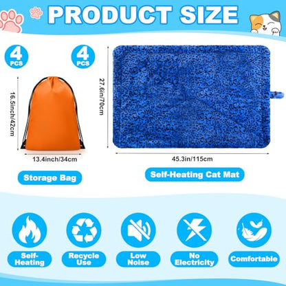 Riakrum 4 Pack Self Warming Cat Bed Mats Leopard Print Cat Dog Thermal Blanket Double Sided Self Heating Pet Pad with Storage Bags for Pet Winter Outdoor Indoor Supplies, Non Electric(XL) - size: XL