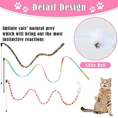 Sumind 6 Pieces Cat Toys Interactive Cat Wand Toys with Feather and Bell Safe Teaser Catcher Stick Toy Colorful and Sounding Christmas Wand for Cats Kittens Training Pets Exerciser