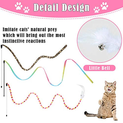 Sumind 6 Pieces Cat Toys Interactive Cat Wand Toys with Feather and Bell Safe Teaser Catcher Stick Toy Colorful and Sounding Christmas Wand for Cats Kittens Training Pets Exerciser