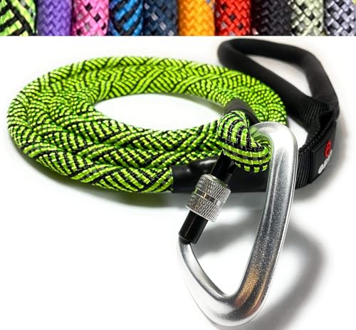 Heavy Duty Dog Leash with 1100LB Rated Locking Carabiner – 6FT Climbing-Inspired Reflective Rope Leash for Large & Medium Dogs that Pull – Padded Handle (Bright Green) - color: Bright Green