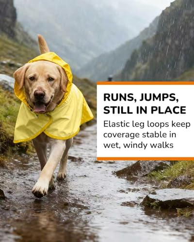Waterproof Dog Raincoat with Hood, Extended Coverage Rain Jacket for Samll Dogs, Wind-Resistant Secure Fit with Leg Straps, Reflective, Leash Hole, Easy Hook & Loop Fastener On/Off, Yellow, S - color: Yellow, size: Small