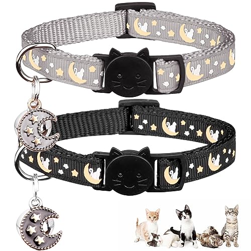 Baeuppit 2Pcs Breakaway Cats Collars Cat Collars for Boy & Girl Cats Adjustable Kitten Collars with Bell,Black+Gray - color: Black+Gray, size: 7.0-10.7''