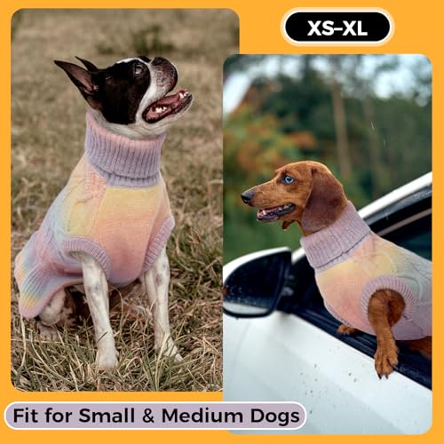 Lelepet Dog Sweater Turtleneck Knitwear Sweatshirt Cable Knit Warm Dress for Small Medium Large Dogs Puppy Fall Clothes, Chihuahua, XS - color: Rainbow, size: XS