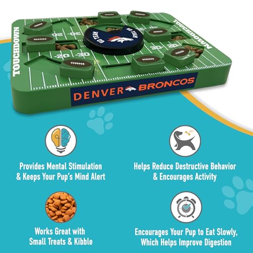 Pets First NFL Denver Broncos Large Puzzle Toy, New Size, Interactive Dog Treat & Slow Feeding Toy - color: DENVER BRONCOS, size: Large