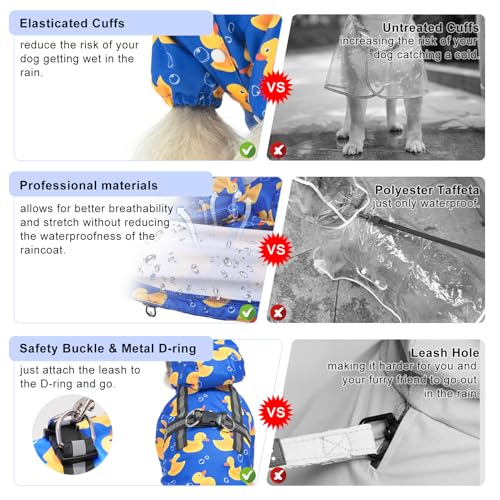 BEAUTYZOO Dog Raincoat Hooded with Harness Built-in, Slicker Poncho, Waterproof Dog Rain Coat for Winter Rainy Snowy Days, Yellow Duck, XS - color: Duck Blue, size: XS(Back 10.5", Chest 16.9", Neck 12")