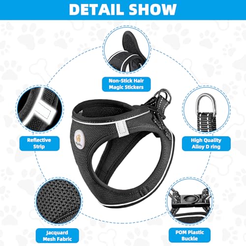 Dog Harness and Leash Set, No Pull Soft Mesh Puppy Harness for Small Medium Dogs, Cats - Step in Adjustable Reflective Pet Harness with Buckle and Double D-Rings - Black, XS - color: Black, size: XS (Chest: 12.5"-14")