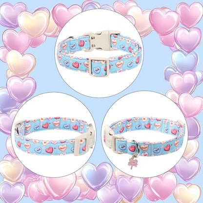 Valentines Dog Collar for Small Dogs - Valentine Candy Hearts Dog Collars, Love Boy Girl Dogs Collars, Lightweight Adjustable Cute Blue Puppy Collar with Quick-Release Buckle XS - color: Candy Heart, size: XS