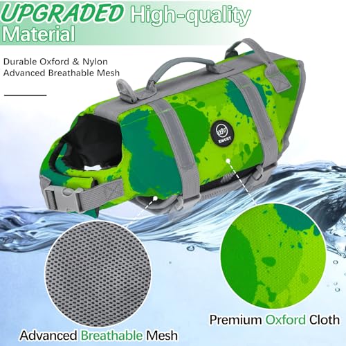 EMUST Dog Life Vests, Adjustable Dog Life Jacket with Rescue Handle, Dogs Flotation Vest for Small/Medium/Large Dogs, XS, MultiGreen - color: MultiGreen, size: XS