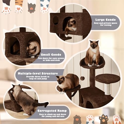 Yaheetech 54in Cat Tree Tower Condo Cat Furniture w/Scratching Post for Kittens Pet House Play - color: Brown, size: 54in