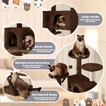 Yaheetech 54in Cat Tree Tower Condo Cat Furniture w/Scratching Post for Kittens Pet House Play - color: Brown, size: 54in