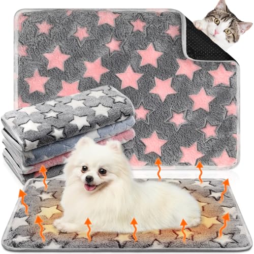 4 Pack Self Heating Cat Bed Cat Self Warming Pad with Removable Cover Extra Warm Thermal Pet Pad Washable Pet Crate Mat Anti Slip Kennel for Indoor Outdoor Pets(Star,20 x 28 Inches) - size: 20 x 28 Inches