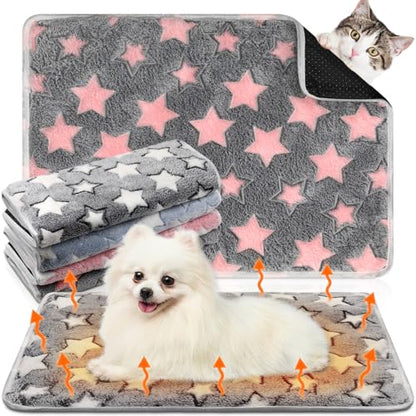 4 Pack Self Heating Cat Bed Cat Self Warming Pad with Removable Cover Extra Warm Thermal Pet Pad Washable Pet Crate Mat Anti Slip Kennel for Indoor Outdoor Pets(Star,20 x 28 Inches) - size: 20 x 28 Inches