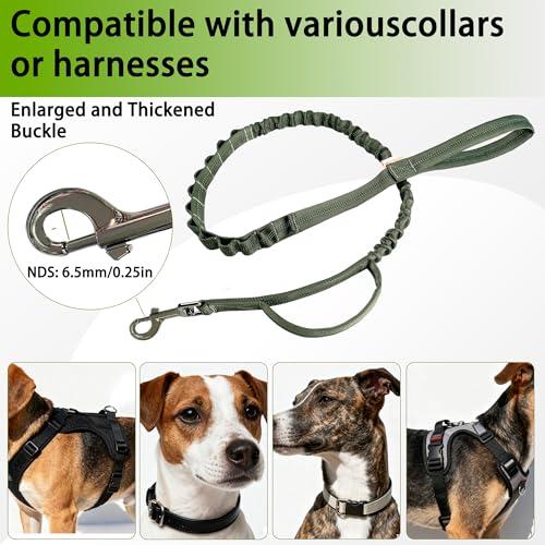 FOVRLZSE Reflective Bungee Dog Leash for Small Medium Large Dogs - 4FT to 5FT Adjustable Shock Absorbing Leash with Double Padded Handle & 360 No Tangle Metal Clasp (Olive Green) - color: Olive Green