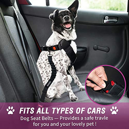 Dog Seat Belt,3 Piece Set Retractable Dog Car Adjustable Seatbelts for Vehicle Nylon Pet Safety Heavy Duty & Elastic & Durable Car Harness for Dogs - color: Set 02-Black+Pink