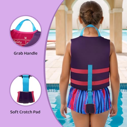 Toddler Swim Vest Neoprene Kids Float Jacket Swimming Aid for Children Girls and Boys 20-30-40-50-60-70-80Lbs with Dual Adjustable Safety Straps - color: Purple, size: XL(Age Recommend 9+ Years)
