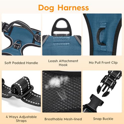 No Pull Dog Harness, No Chock Reflective Adjustable Soft Padded Pet Vest with Easy Control Handle, Easy Wearing with Stylish, Reinforced Knot, 2 Buckles - color: Abyss Navy, size: X-Small