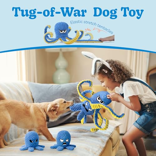 Interactive Dog Toys Octopus, 4 Pack Squeaky Hide And Seek Large Dog Toys to Keep Them Busy, Tough Plush Chew Toy, Tug of War Doggie Toy for Small,Medium and Large Breeds, Puppy Toys Puzzle - color: 4 Pack Octopus