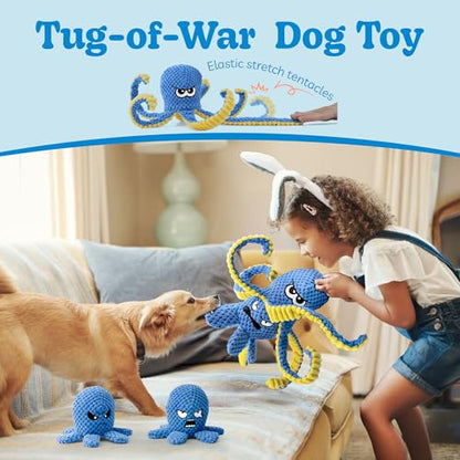 Interactive Dog Toys Octopus, 4 Pack Squeaky Hide And Seek Large Dog Toys to Keep Them Busy, Tough Plush Chew Toy, Tug of War Doggie Toy for Small,Medium and Large Breeds, Puppy Toys Puzzle - color: 4 Pack Octopus