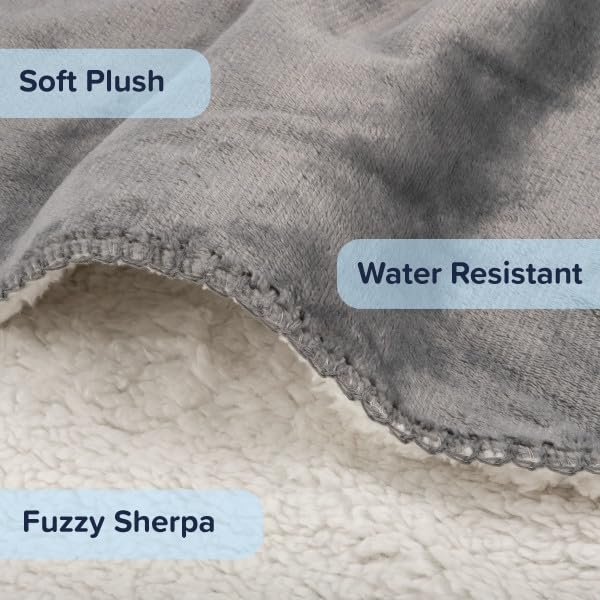 Waterproof Pet Blanket - 50x60-Inch Reversible Sherpa Fleece Throw Protects Couches, Cars, and Beds from Spills, Stains, and Fur by PETMAKER (Gray) - color: Gray, size: Small