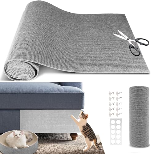 Cat Scratch Furniture Protector, 39.4"x15.8" Self Adhesive Cat Scratch Mat Pad,Cut to Fit DIY Replacement Carpet for Tree,Wall,Bed,Door, Couch Protector (Light Grey) - color: Light Grey, size: 15.8"W x 39.4"L