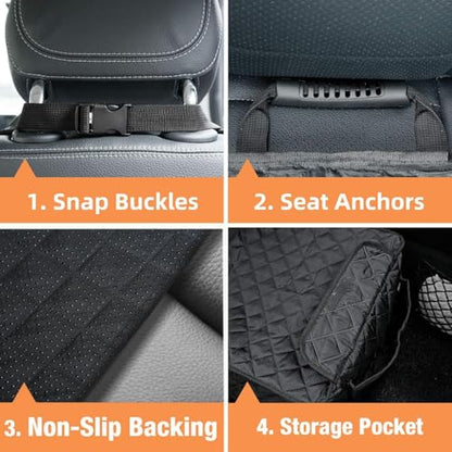 PETICON Waterproof Front Seat Car Cover, Full Protection Dog Car Seat Cover with Side Flaps, Nonslip Scratchproof Front Seat Cover Fits for Cars, Trucks, SUVs, Jeep - color: black