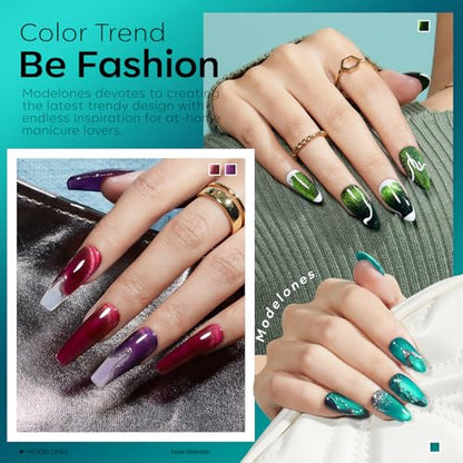 modelones Cat Eye Gel Nail Polish, 6 Colors Glitter Red Green Purple Blue Gel Polish Set with Magnet Sparkle Galaxy Series Nail Gel Polish Kit Soak Off Led Nail Art Manicure Salon DIY Gifts - color: A Galaxy