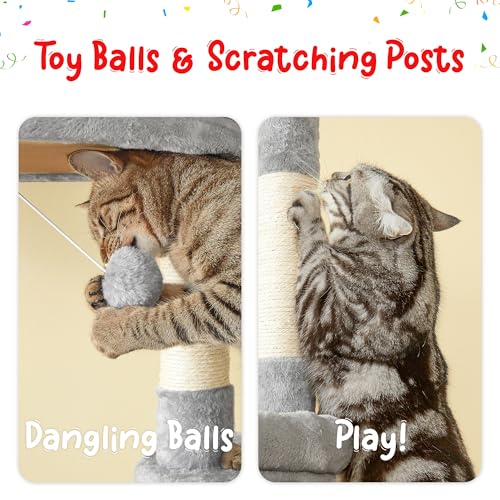 Cat Tree, Floor to Ceiling Cat Tower Adjustable Height [92.9-102.4 in=235-258cm], 7 Tiers Cat Climbing Play House with Scratching Post, Cozy Condo&Hammocks for Indoor Cats, Light Grey - color: Light Grey