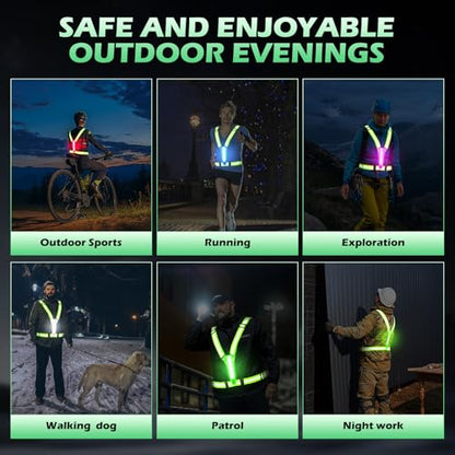 LED Reflective Running Vest - Light Up Running Vest with 3 Light Mode & 5 Colors, Reflective Vest & Running Lights for Runners, Rechargeable Night Running Gear - Reflective Belt Safety Vest