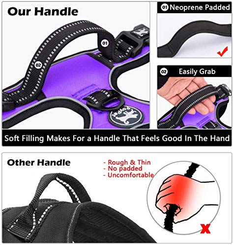 PoyPet No Pull Dog Harness, No Choke Front Lead Dog Reflective Harness, Adjustable Soft Padded Pet Vest with Easy Control Handle for Small to Large Dogs(Purple,XS) - color: Purple, size: XS